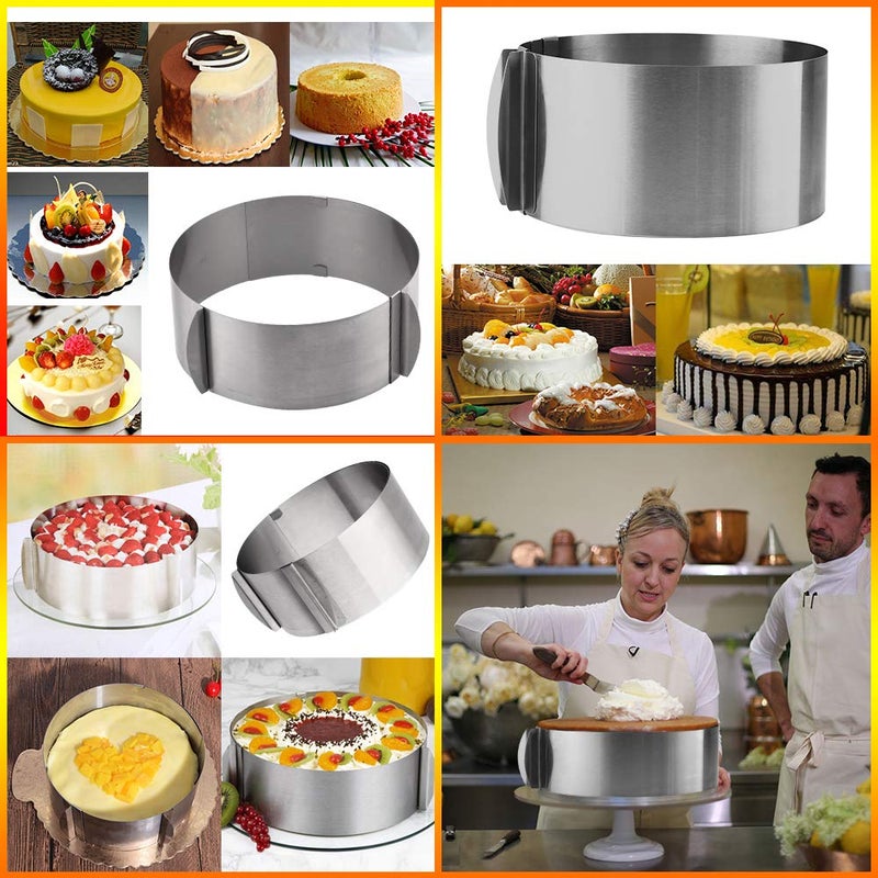 Cyimi Adjustable Cake Mould Stainless Steel Cake Mousse Ring 6 to 12 Inch, Thickened Cake Ring Mould Set of 2 for Baking,DIY Cake (Round+Square) - Image 4